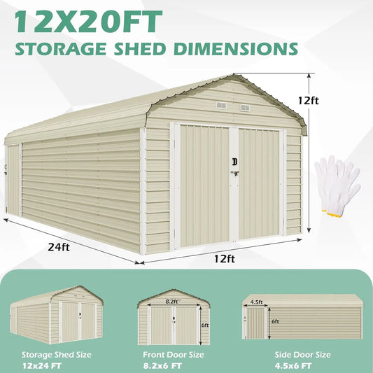 Heavy Duty 12x24 FT Car Shed with Galvanized Steel Frame and Reinforced Base