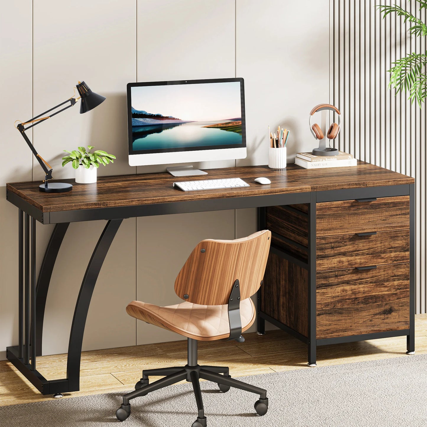 59-Inch Computer Desk with 3 Drawers