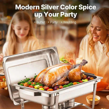 8QT Rectangle Chafing Dish 2/4/6 Packs with Folding Stand and Fuel Holder