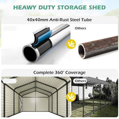 Heavy Duty 12x24 FT Car Shed with Galvanized Steel Frame and Reinforced Base