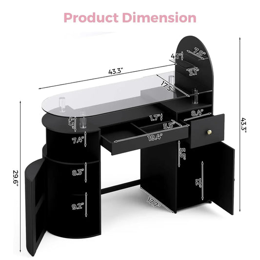 Professional Nail Tech Desk with Tempered Glass Top