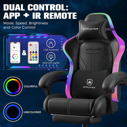 Ergonomic Gaming Chair with RGB LED Lights, High Back, Footrest & Reclining Feature