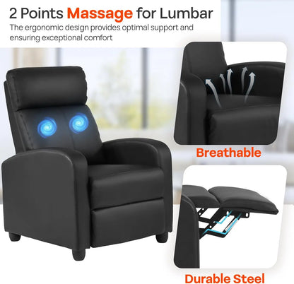 Leather Massage Recliner with Lumbar Support and Adjustable Backrest
