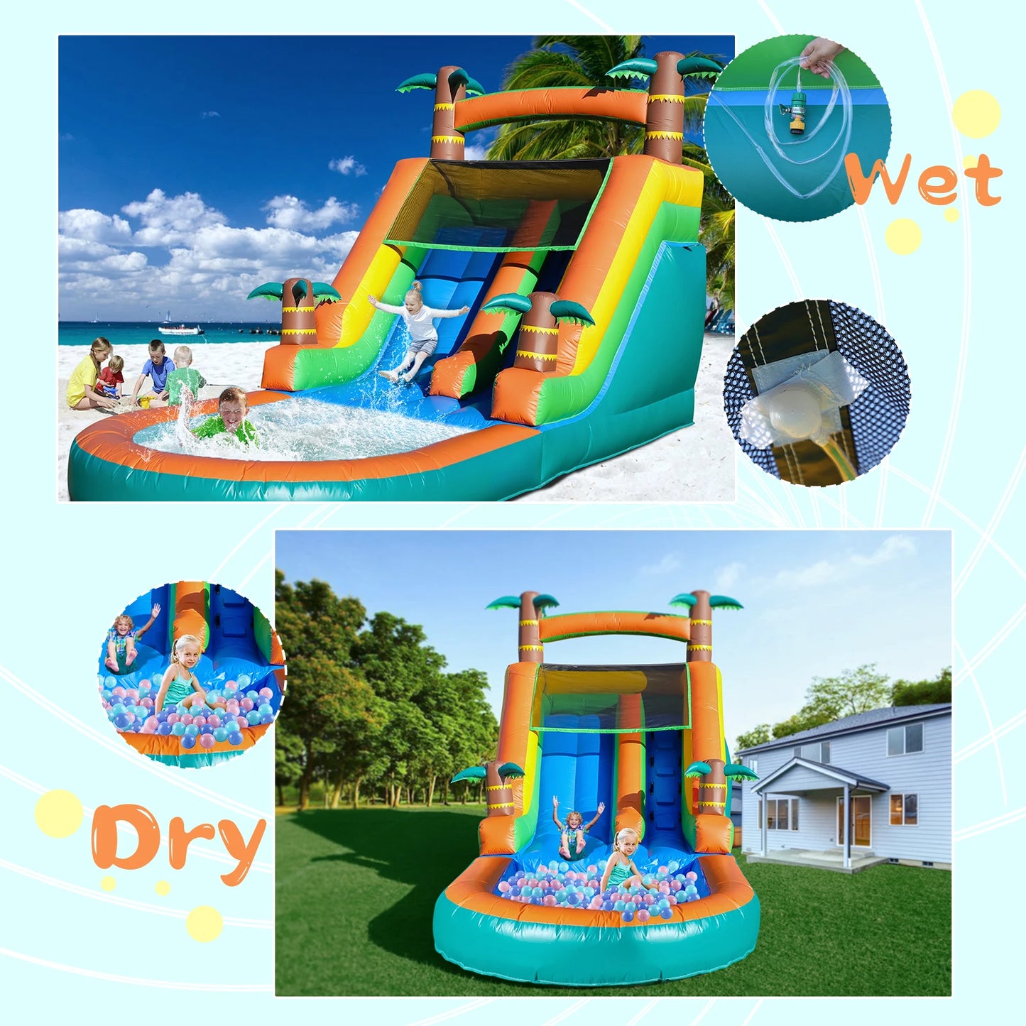 Large Bounce House with Water Slide with 1100W Air blower