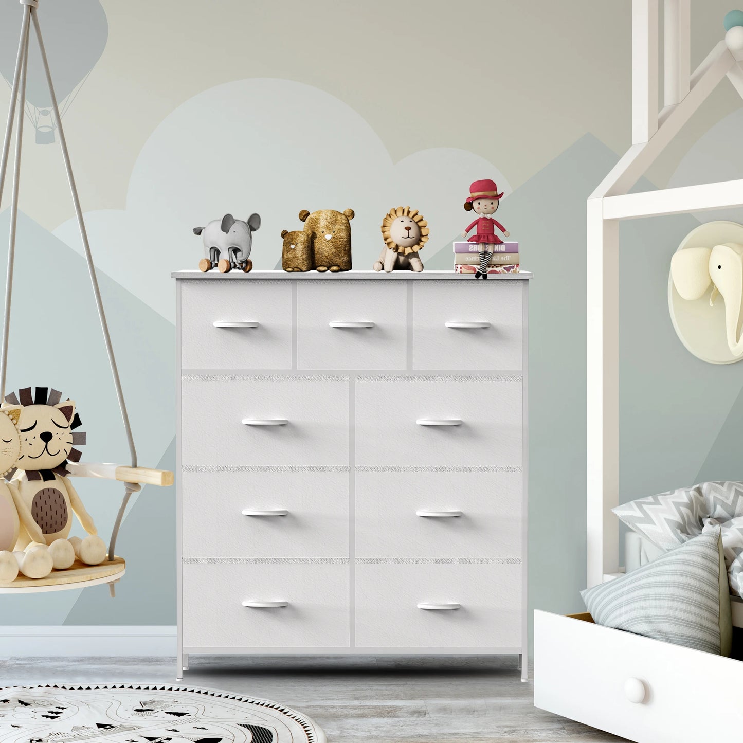 9 Drawer Dresser. comes in White, Brown, Grey, and Black