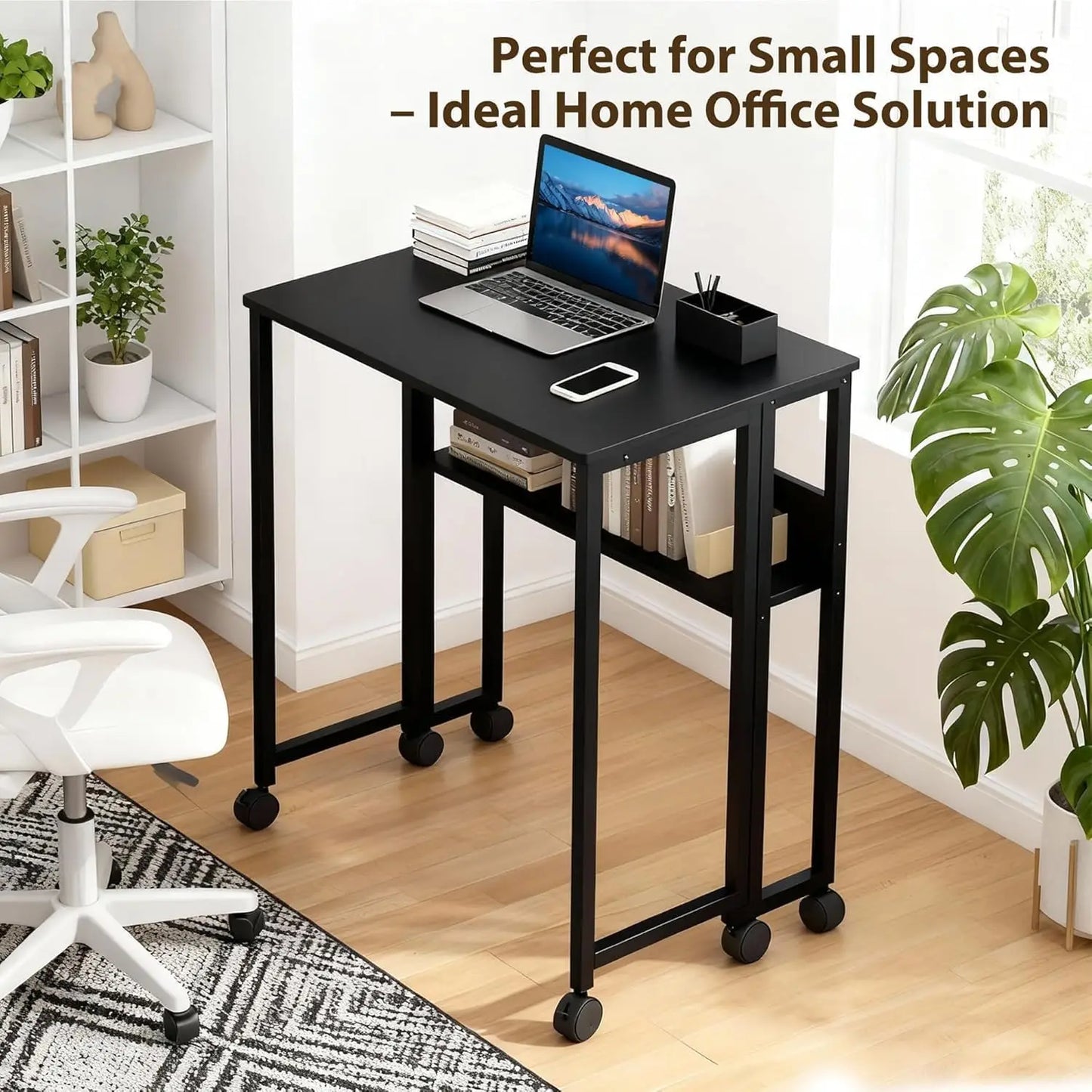 Space Saving Foldable Rolling Desk with Laptop Storage