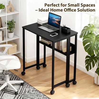 Space Saving Foldable Rolling Desk with Laptop Storage