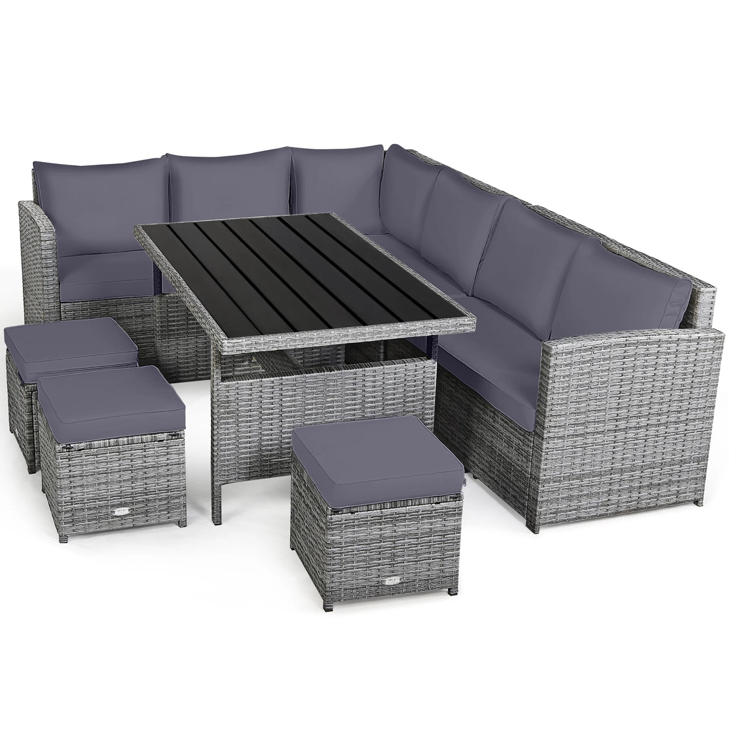 7 PCS Rattan Dining Set, Sectional Sofa Couch, with Ottoman