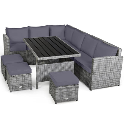 7 PCS Rattan Dining Set, Sectional Sofa Couch, with Ottoman