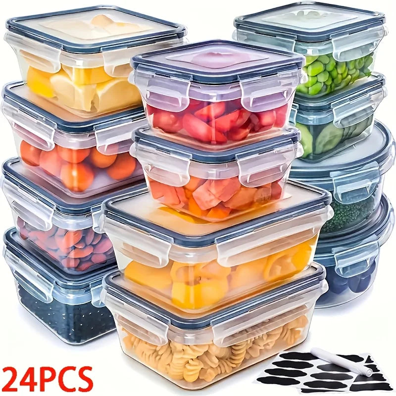 48Pcs Food Storage Set - 24 Airtight Containers & Lids with Labels