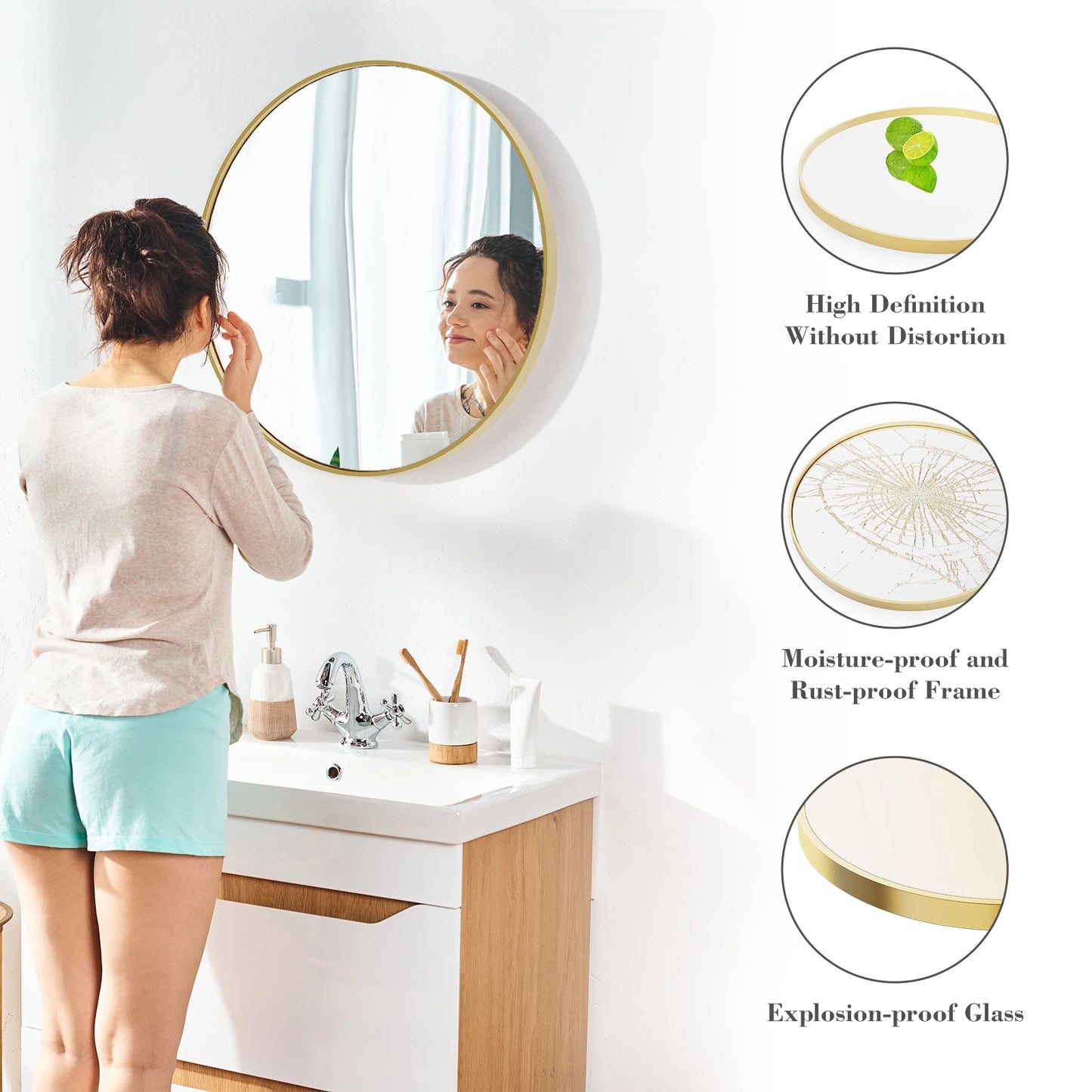 30 Inch Large Gold Framed Round Vanity Mirror