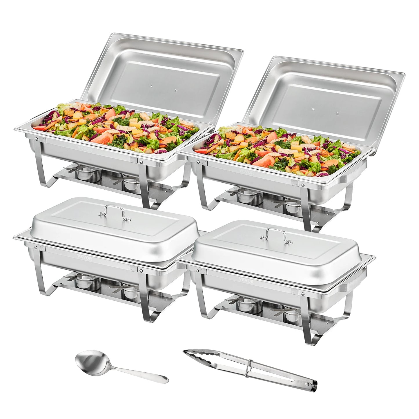 8QT Rectangle Chafing Dish 2/4/6 Packs with Folding Stand and Fuel Holder