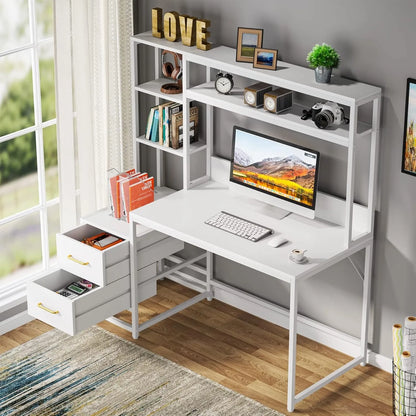 55 Inch Computer Desk with 2 Drawers and Storage Shelves