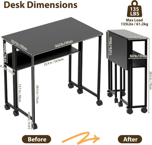 Space Saving Foldable Rolling Desk with Laptop Storage