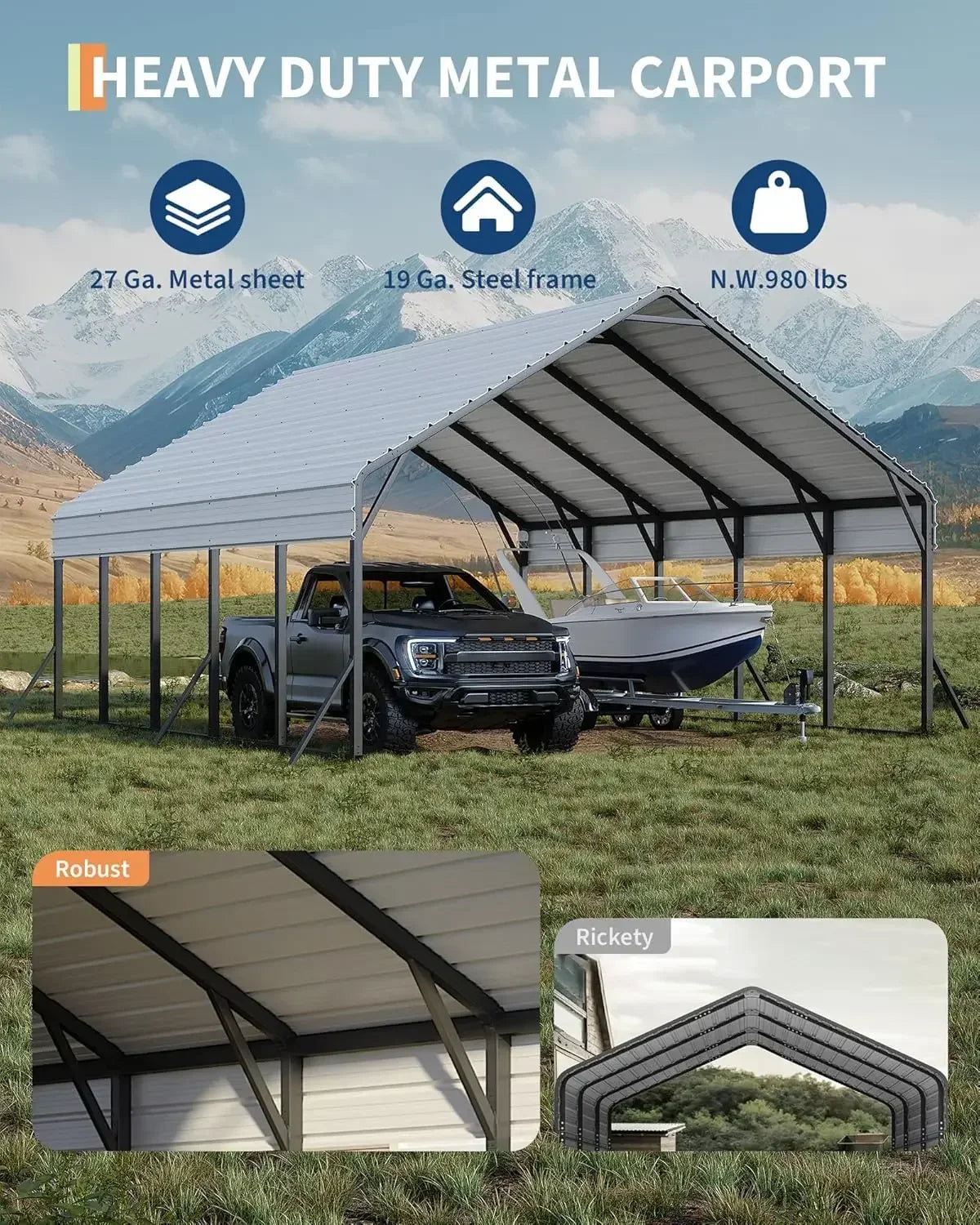 20'x25'x13' Heavy Duty Metal Carport for 2 Cars with Reinforced Frame