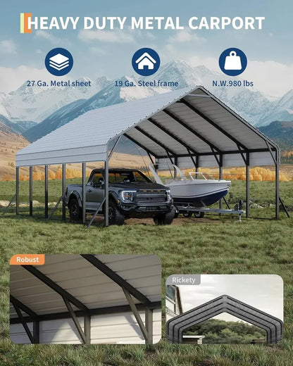 20'x25'x13' Heavy Duty Metal Carport for 2 Cars with Reinforced Frame