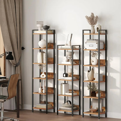 5-Tier Bookcase for Small Spaces, Rustic Brown & Black.