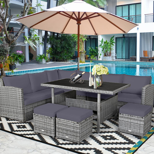 7 PCS Rattan Dining Set, Sectional Sofa Couch, with Ottoman