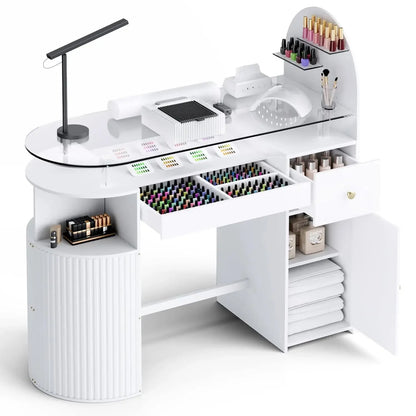 Professional Nail Tech Desk with Tempered Glass Top
