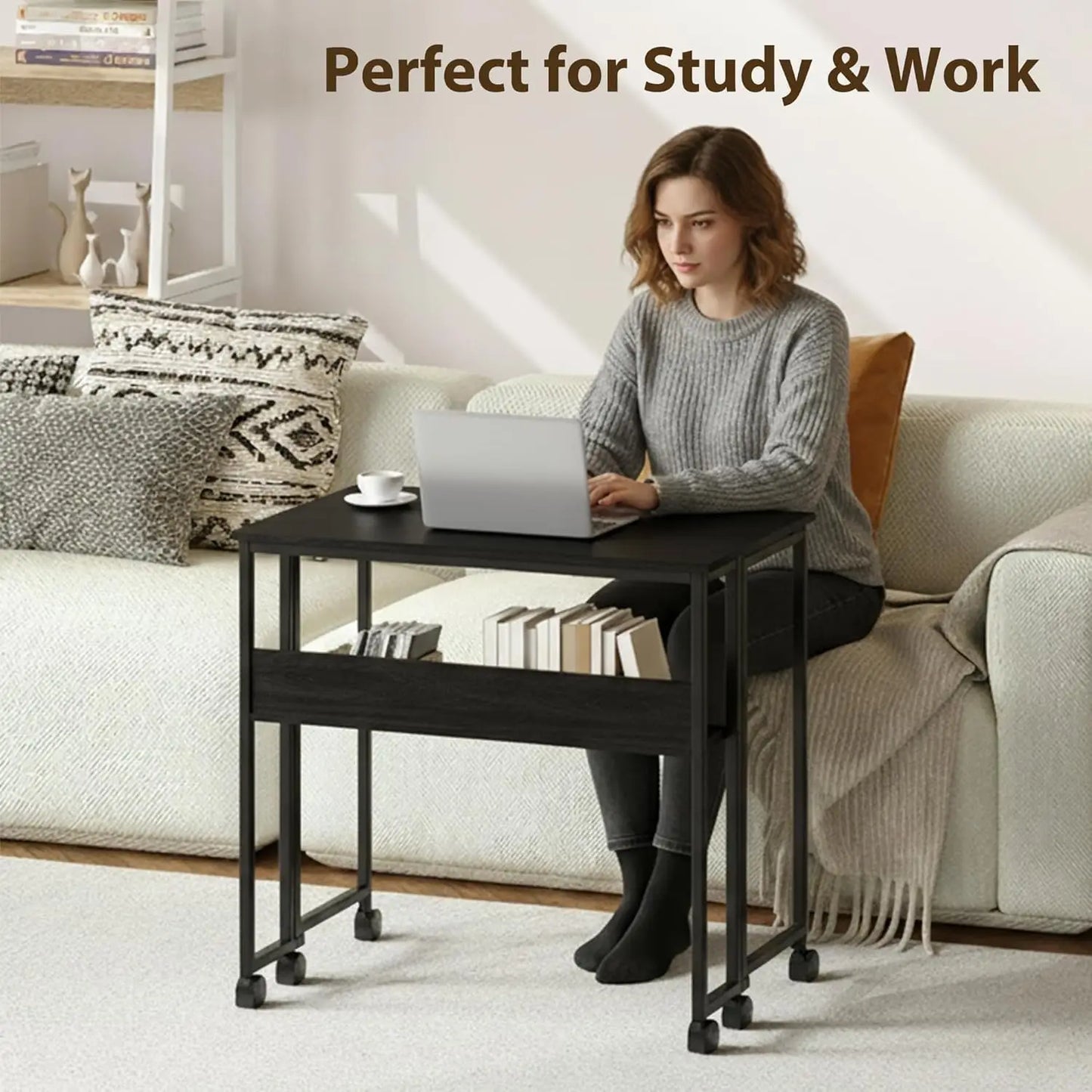 Space Saving Foldable Rolling Desk with Laptop Storage
