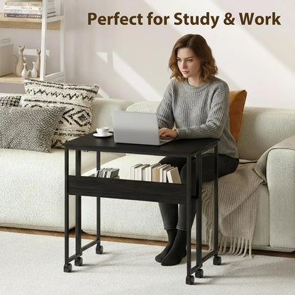 Space Saving Foldable Rolling Desk with Laptop Storage