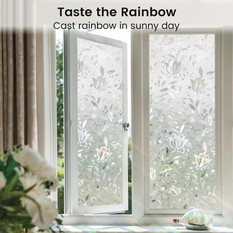 Rainbow Tulip Sun Blocking Decorative Stained Glass Window Film