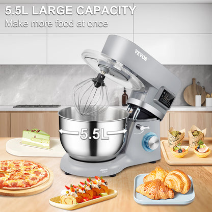 Electric Stand Mixer with 6 Speeds LCD Screen 5.8 Qt Stainless Steel Bowl