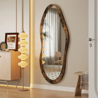 Large Wood Framed 47x20 Vintage Irregular Wall Mirror Full Length