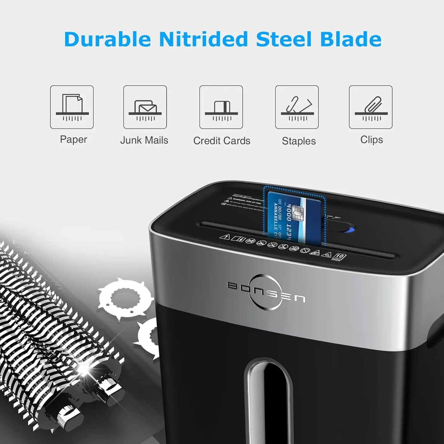 BONSEN 10-Sheet Cross-Cut Home Office Shredder P-4 Security suit for Credit Card, 4-Gal Bin