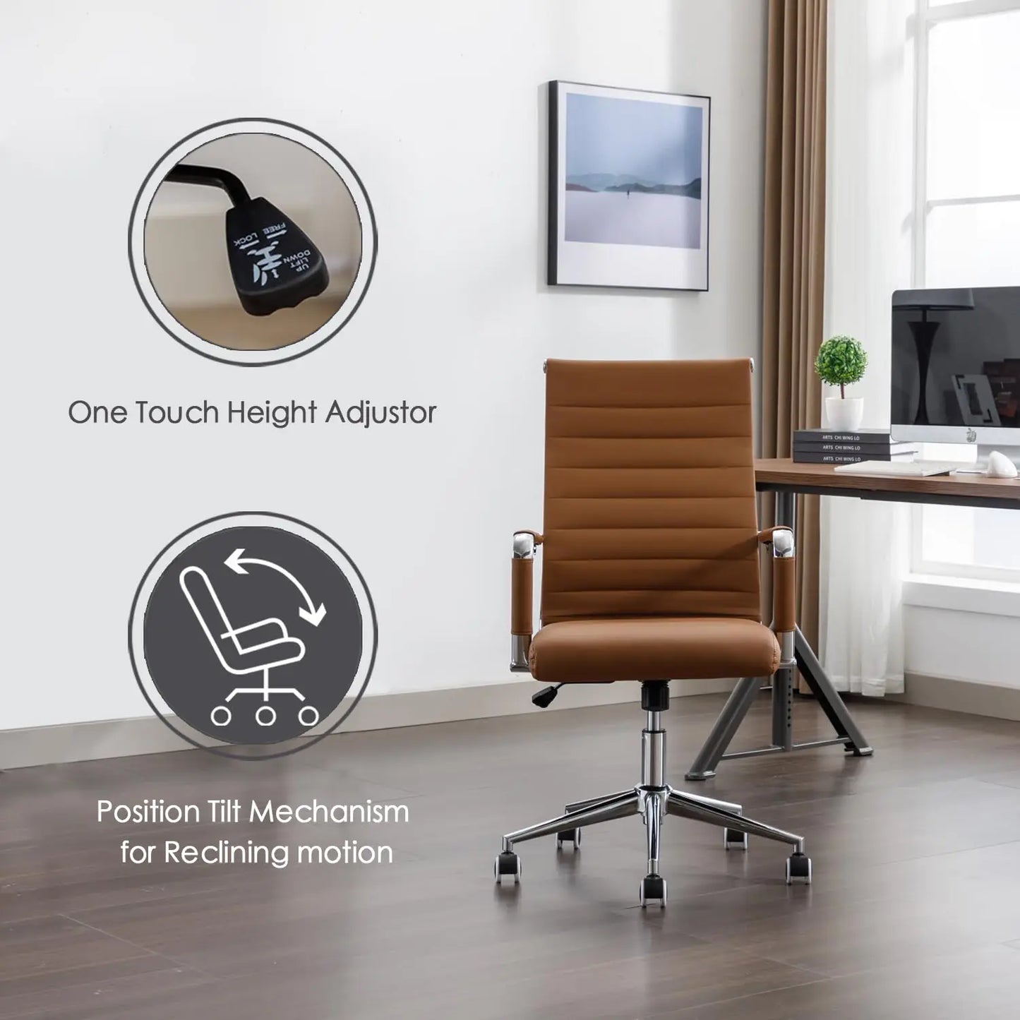 Leather Office Desk / Conference Room Chairs with Wheels, Executive Modern High Back