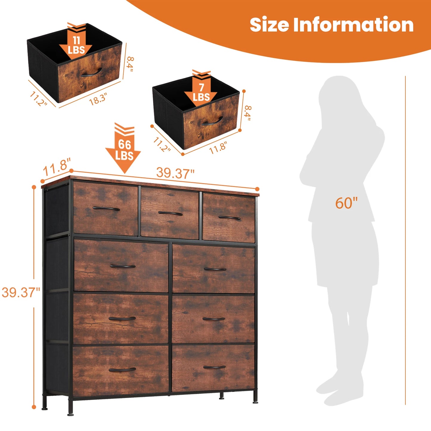 9 Drawer Dresser. comes in White, Brown, Grey, and Black