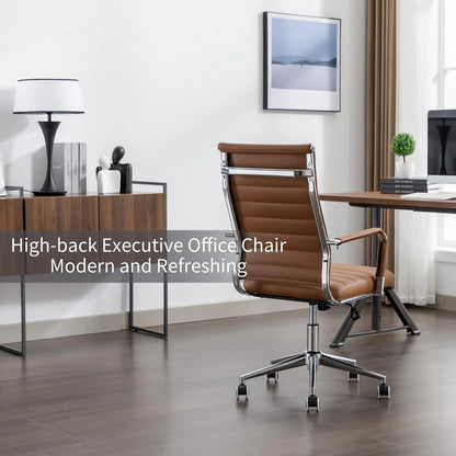 Leather Office Desk / Conference Room Chairs with Wheels, Executive Modern High Back