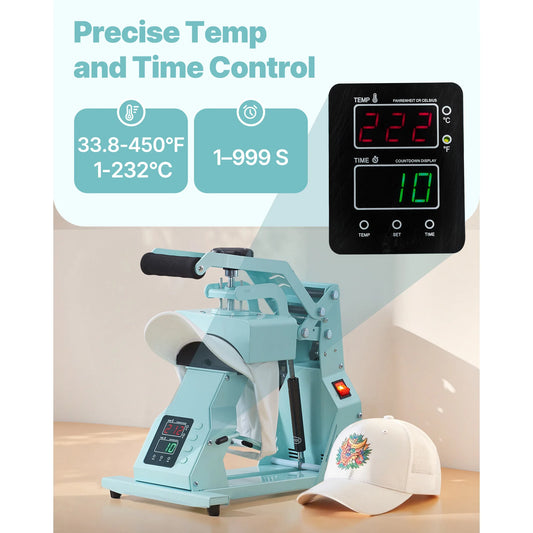 Hat Heat Press Machine with 2/4pcs Interchangeable Platens Precise Temperature and Time Control