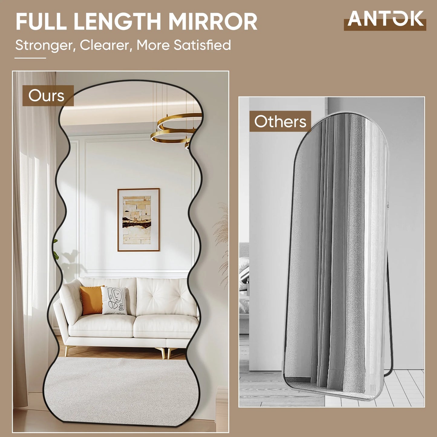 76"x34" Full Length Wavy Mirror with Stand