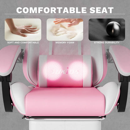 Height Adjustable Ergonomic Video Gaming / Computer Chair with Messaging Lumbar Support