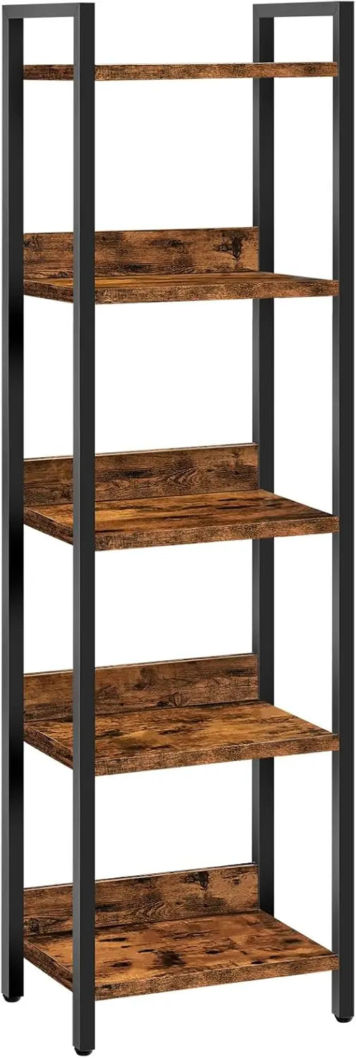 5-Tier Bookcase for Small Spaces, Rustic Brown & Black.