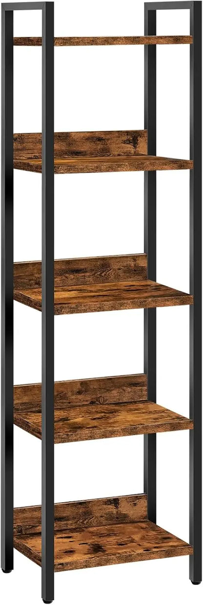 5-Tier Bookcase for Small Spaces, Rustic Brown & Black.