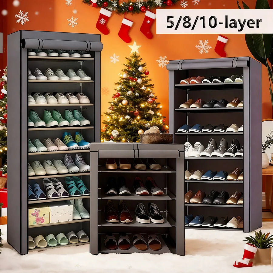 5/8/10 layer shoe cabinet storage rack with non-woven fabric cover can store 27-35 pair