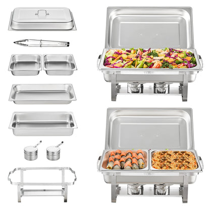 8QT Rectangle Chafing Dish 2/4/6 Packs with Folding Stand and Fuel Holder