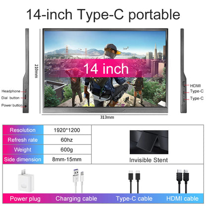 14inch Touch Screen Monitor, Ultra-thin 1200P IPS USB-C HDMI External Second Screen for Laptop PC Cell Phone Switch PS4/5 Xbox