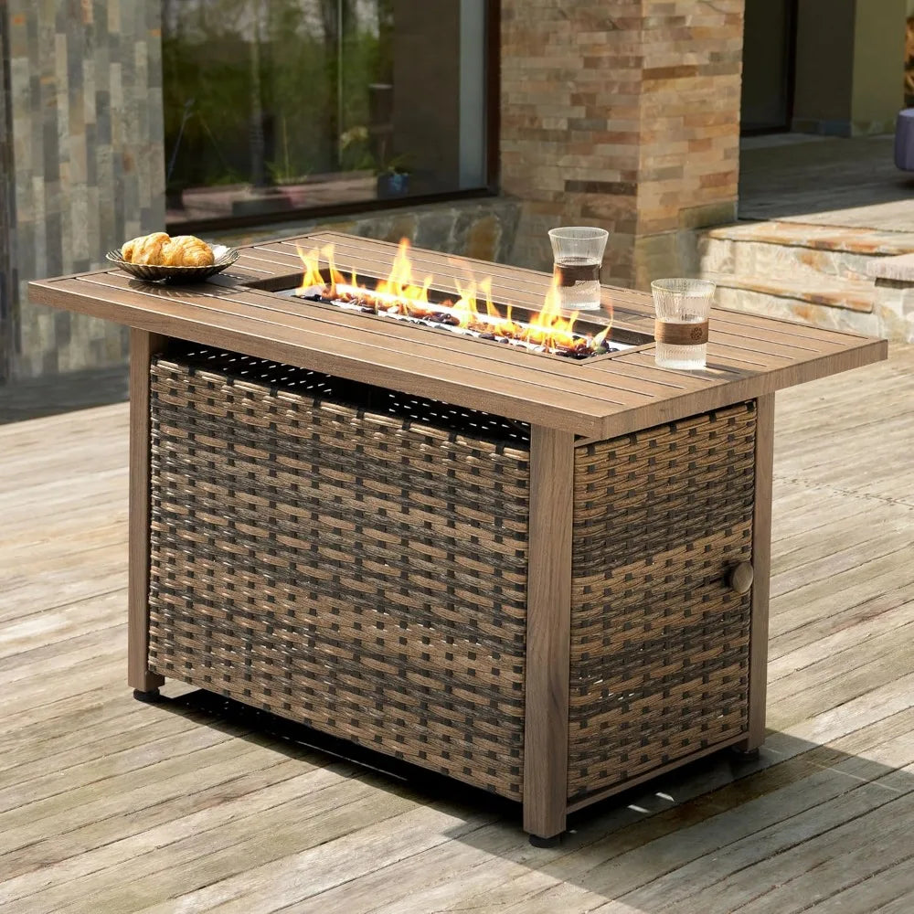 Smokeless Outdoor Fireplace Table. With Rattan Design. 43-inch Propane Gas