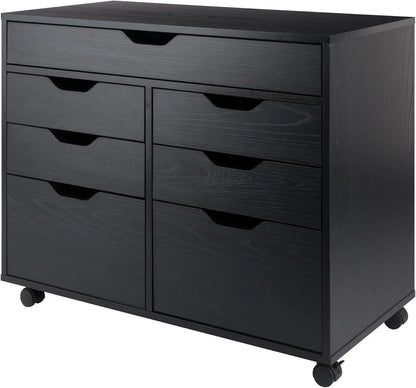 Mobile Cabinet with 5 Drawers and Side Storage, Black Finish