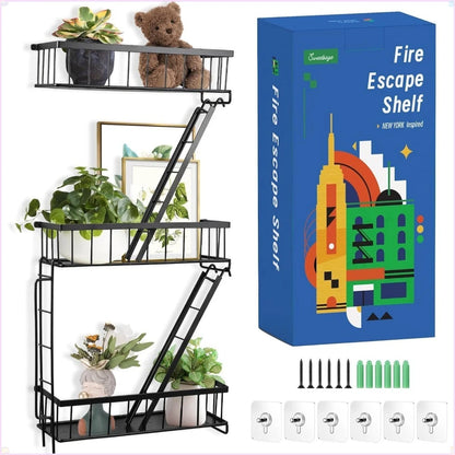3 Tier Wall Mounted Decorative Ladder Shelf, Black Metal