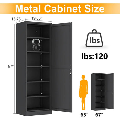 Black Single Door Locking Metal Cabinet 67"H 20"W
