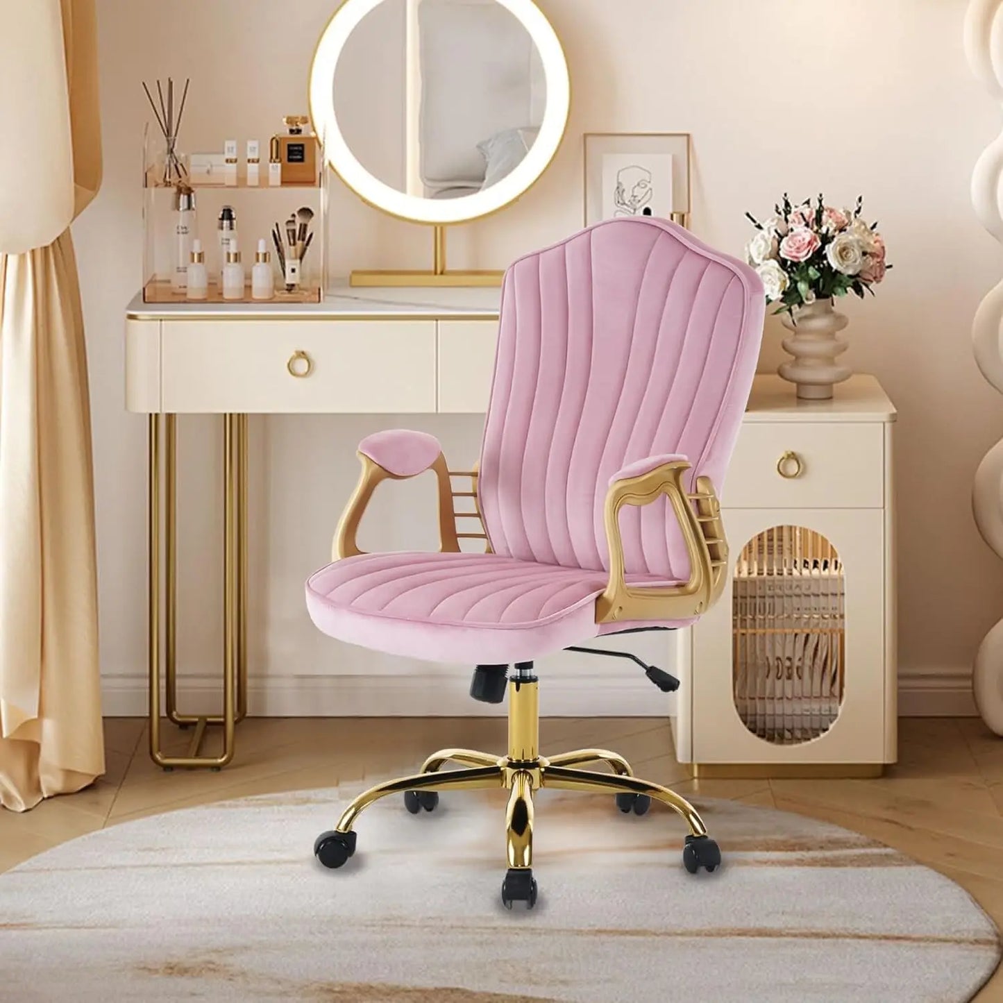 Pink Rolling Home Office Chair with Arm Rest