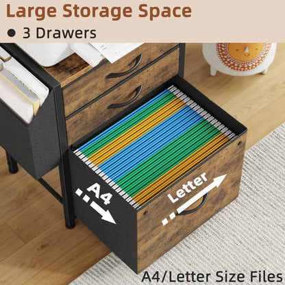 45''H 3-Drawer File Cabinet with Charging Station with Storage for Printer