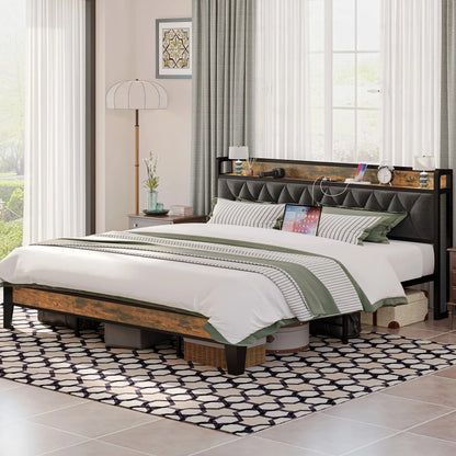 Storage Headboard with Outlets, Twin/Twin XL/Full/Queen/King/California King Bed Frames, No Box Springs Needed