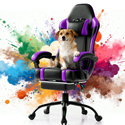 Ergonomic Gaming Chair with Padded Spring Seat, Adjustable Lumbar Support & Footrest