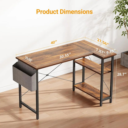 40" L-Shaped Computer / Gaming Desk with Reversible Storage Shelves,