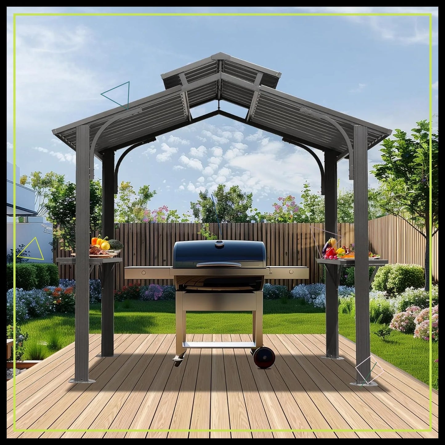 8x5FT Hardtop Grill Gazebo with Double Steel Roof